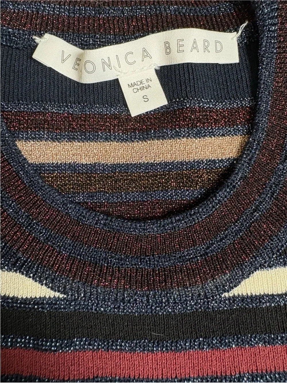 Veronica Beard Palmas Multicolored Metallic Striped Sweater Sz Small Cropped EUC